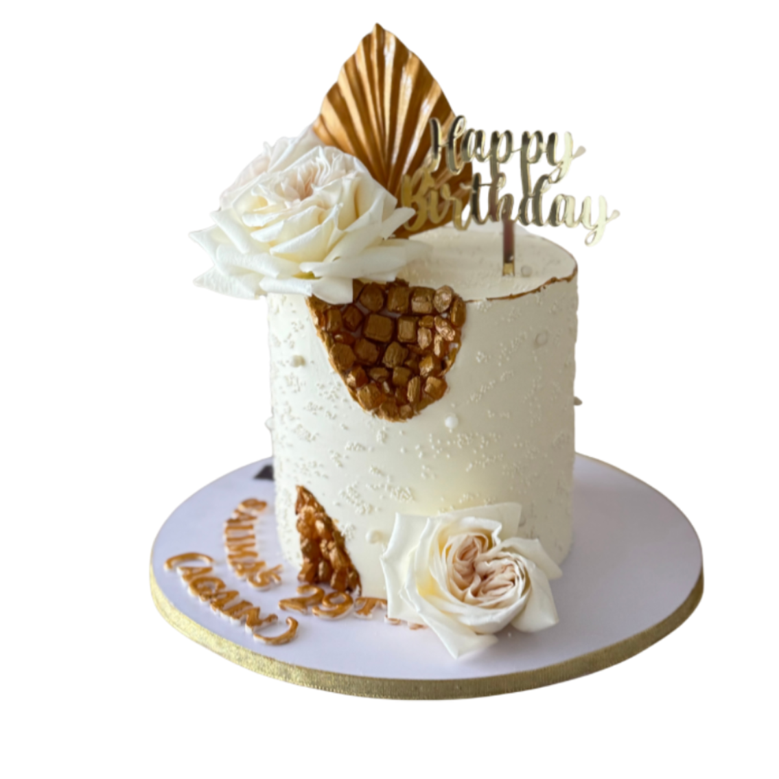 Floral White & Golden Cake