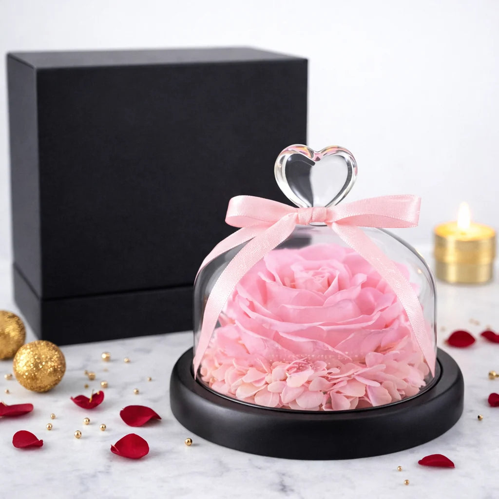 Pink Preserved Rose Glass Dome