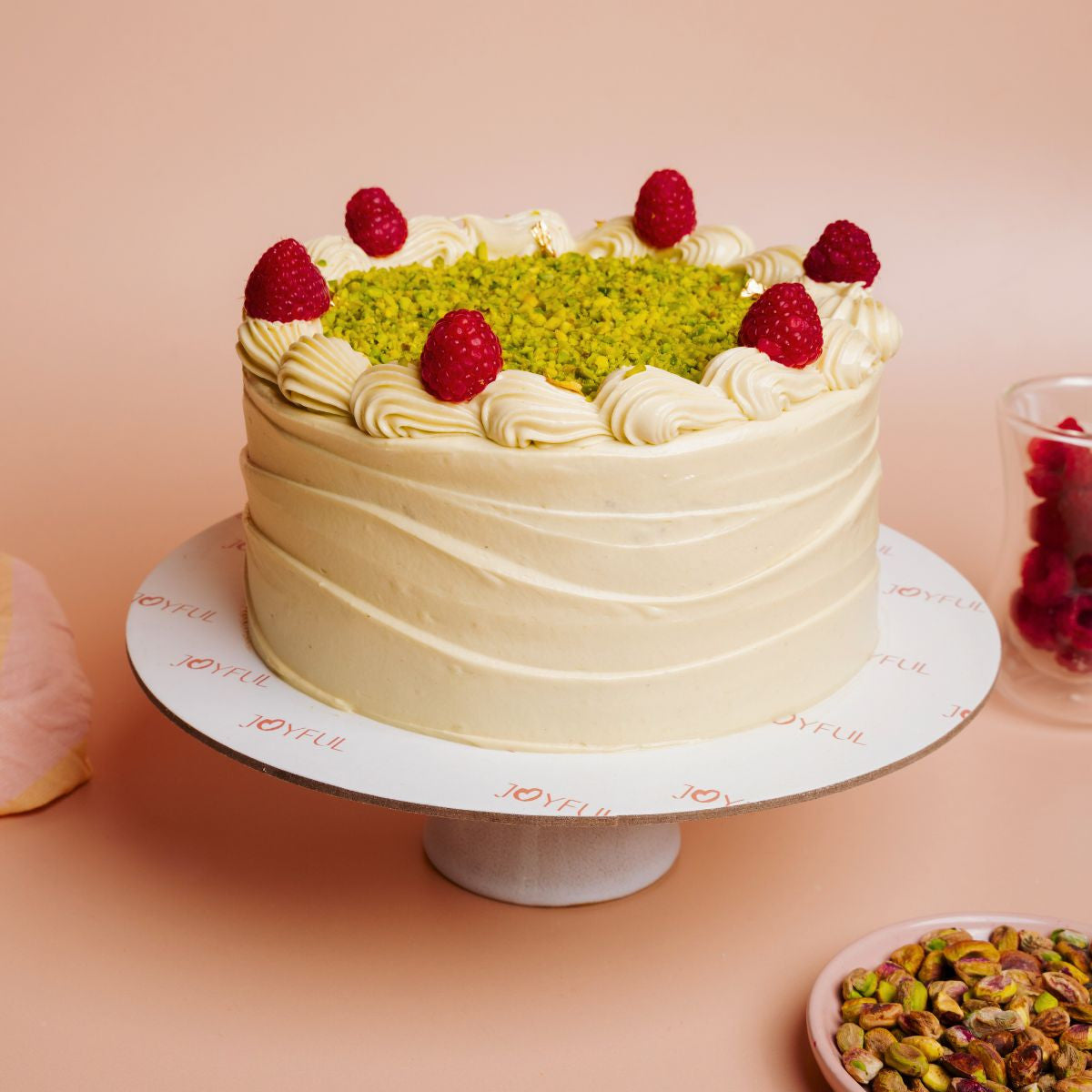 Pistachio raspberry Cake made fresh in small batches — premium cake delivery Dubai | Joyful Treats
