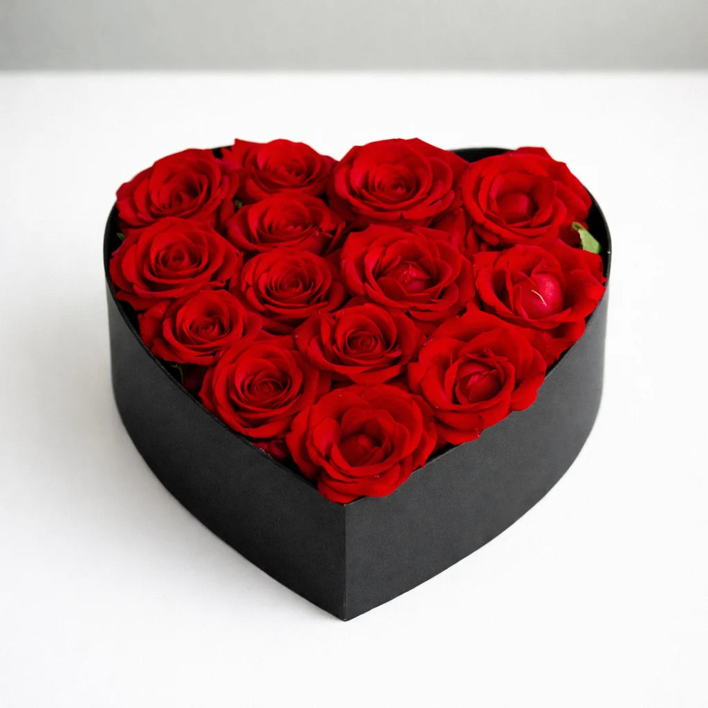 Red Roses in Medium Heart Shape Box