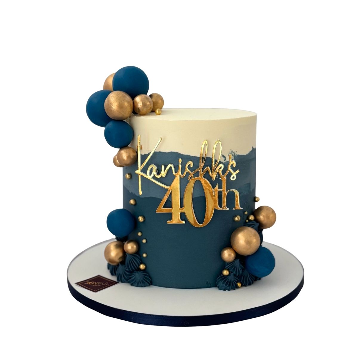 Blue & Gold 40th Birthday Cake