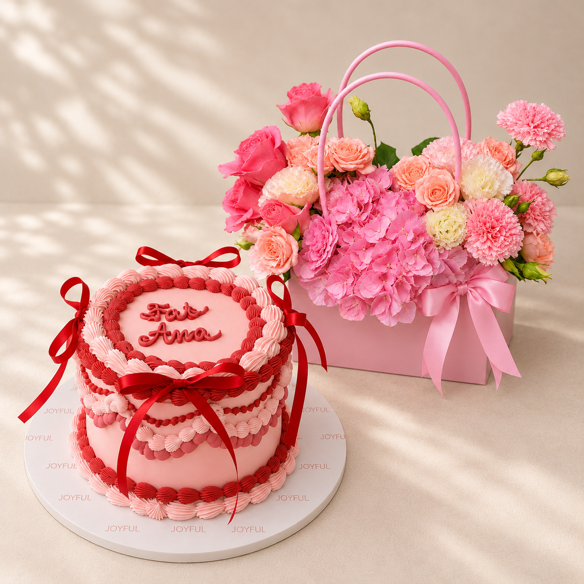 Blush & Bows Cake and Flower Bundle