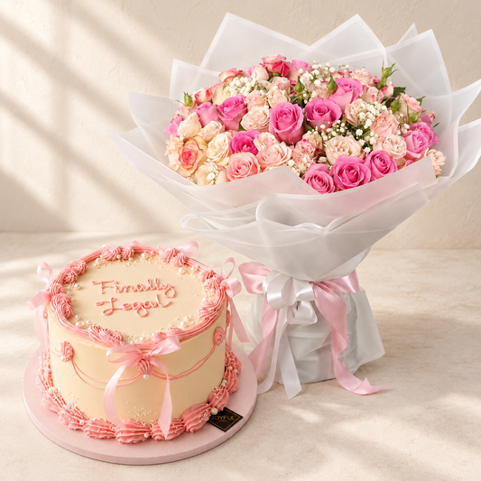 Rosy Romance Cake and Luxury Rose Bundle